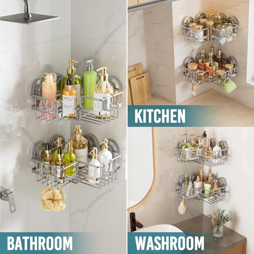 TAILI Corner Adaptive Suction Cup Shower Caddy 2 Pack