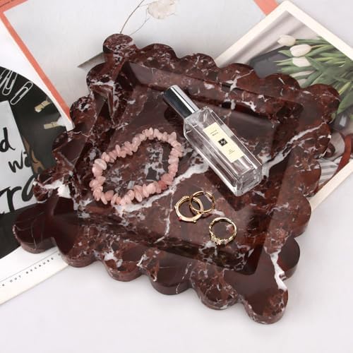 HESHIBI Square Marble Vanity Tray with Scalloped Edge