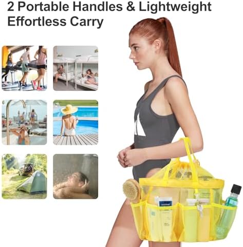 F-color Mesh Shower Caddy with Drawstring and 7 Pockets