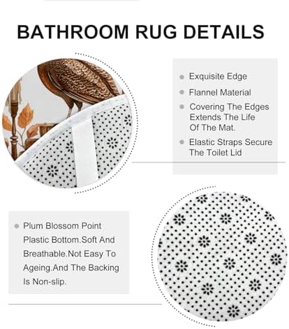 DESIHOM 4PCS Fall Peacock Shower Curtain Set with Hooks Non-Slip Rug and Toilet Lid Cover Mat