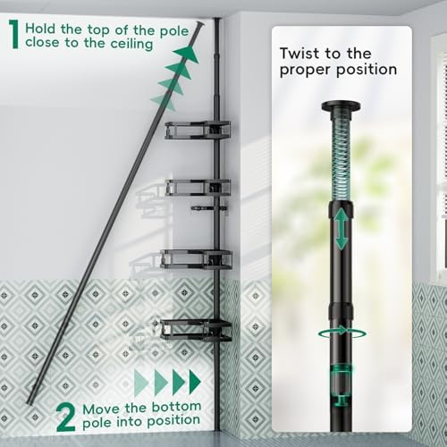 HEVEL Corner Shower Caddy Tension Pole Black
