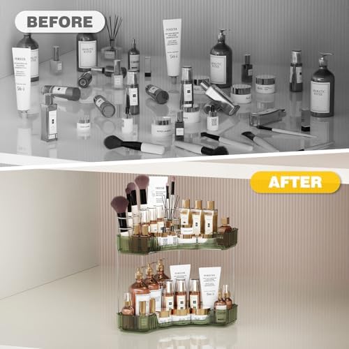 2-Tier Corner Bathroom Organizer with Brush Holder and Toothbrush Racks