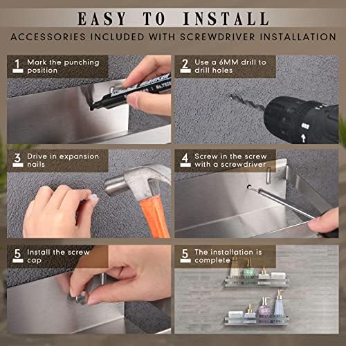 Lallisa 2 Piece Stainless Steel Floating Shelf for Bathroom Kitchen and Living Room