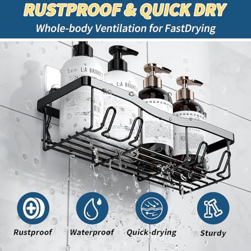3 Pack Black Shower Caddy with Adhesive Organizer