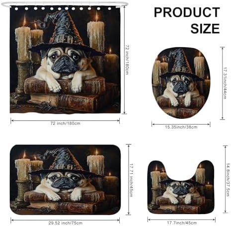 4PCS Halloween Witch Pug Dog Bathroom Set