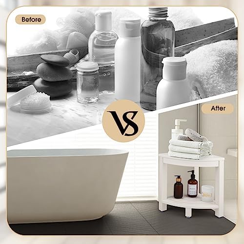 HDPE Corner Shower Stool with Storage Shelf White