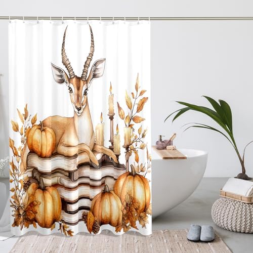DESIHOM Fall Antelopes Pumpkins Shower Curtain Set 62 Inch