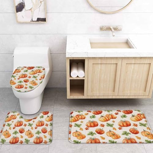 Thanksgiving Pumpkin 4 Pc Shower Curtain Set with Non-Slip Rugs 1