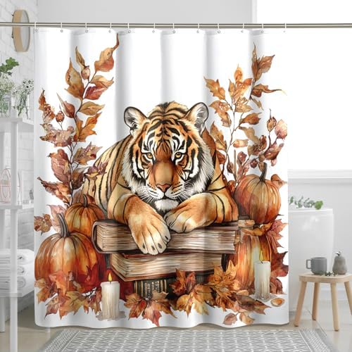 DESIHOM Fall Tigers Pumpkins Shower Curtain Set 78 Inch