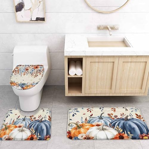 Siimuatlton Thanksgiving Pumpkins Shower Curtain Set 4 Pcs