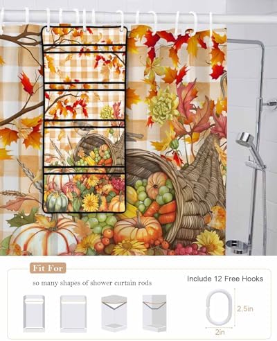 Waterproof Shower Curtain with 10 Pockets and Hanging Organizer