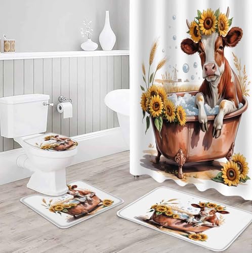 Thanksgiving Fall Sunflower Shower Curtain Set 4 Pcs
