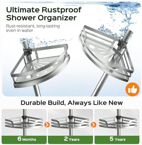 HAMITOR Shower Caddy Tension Pole 4-Tier Rustproof Organizer