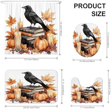 DESIHOM 4PCS Fall Crow Ravens Bird Shower Curtain Set 72x72 with Hooks and Bath Mat Accessories