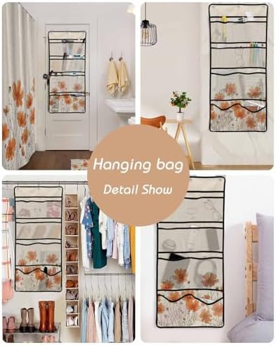 Watercolor Garden Orange Floral Shower Curtain Set with Hooks
