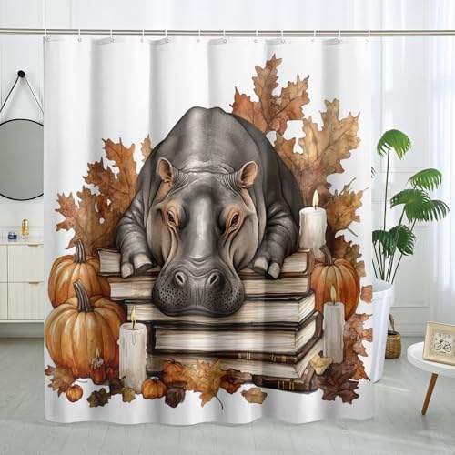 DESIHOM 72 Inch Fall Hippos Pumpkins Shower Curtain Set