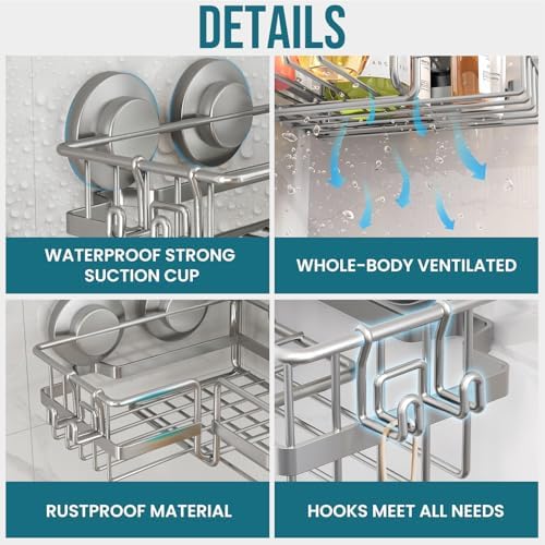 TAILI Corner Adaptive Suction Cup Shower Caddy 2 Pack