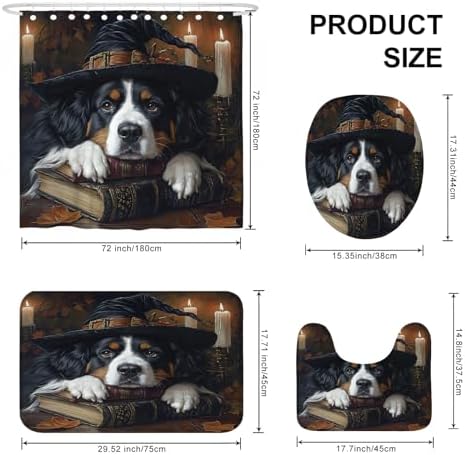 4PCS Halloween Witch Bathroom Set with Non-Slip Rug and U Shape Toilet Lid Cover
