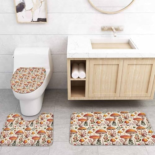 Thanksgiving 4 Pcs Waterproof Shower Curtain Set with Non-Slip Mats and Rugs