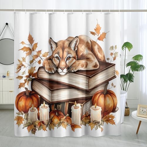 DESIHOM Fall Cougar Pumpkins Shower Curtain Set 62 Inch