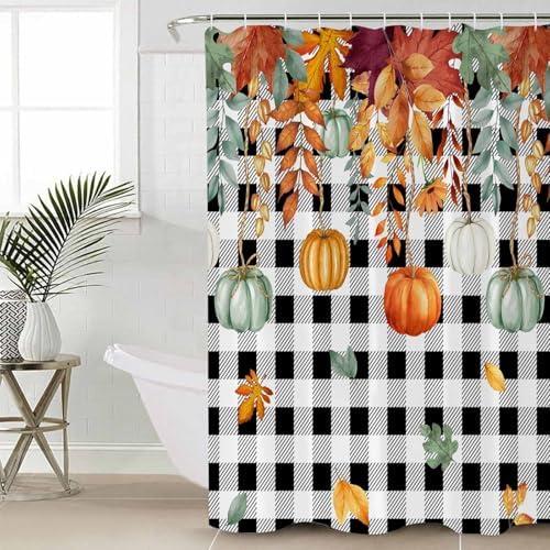 Thanksgiving Pumpkin 4 Pc Shower Curtain Set with Non-Slip Mats