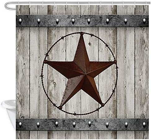 JAWO Rustic Barn Door Shower Curtain Set Southwestern Gray Wood Western Star Bathroom Decor