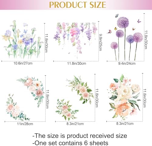 6PCS Removable Flower Toilet Stickers Set for Bathroom Washroom