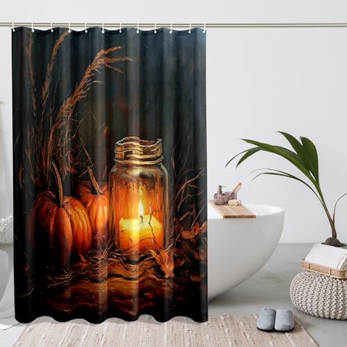 DESIHOM Fall Mason Jar Candle Shower Curtain Set 72 Inch