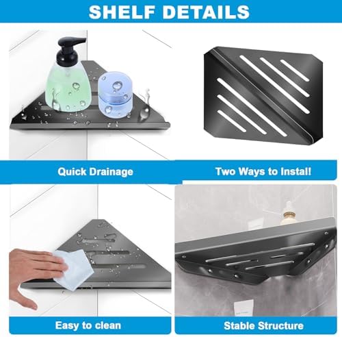 2 Pcs Black Stainless Steel Shower Corner Shelf with Screws