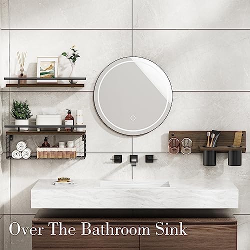 RoleDes Bathroom Floating Shelves with Hair Dryer Holder Set of 3