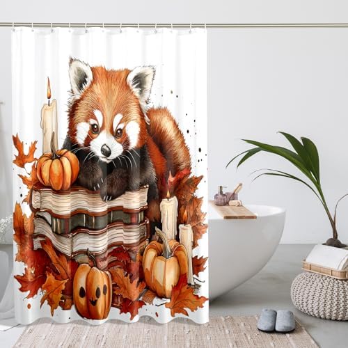 DESIHOM Fall Red Pandas Shower Curtain Set 62 Inch