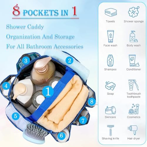 Dolrsrcm Mesh Shower Caddy Portable 8 Pocket Toiletry Bag