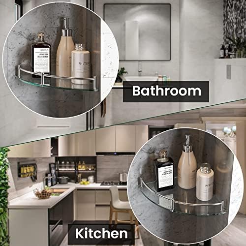 YorkHoMo Glass Corner Shelves with Rail 2 Pack