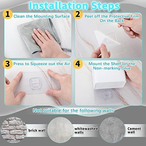 Suclain 2 Pcs Wall Mounted Organizer Non Drilling Adhesive Floating Shelf White