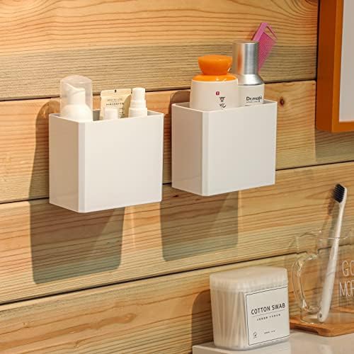 Suclain 2 Pcs Wall Mounted Organizer Non Drilling Adhesive Floating Shelf White