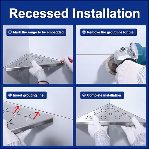 10 Inch Corner Shower Shelf 2 Pack Stainless Steel Bathroom Organizer Rack No Drilling