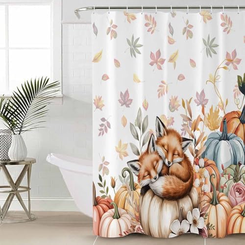 Fall Pumpkin Fox 4 Piece Waterproof Shower Curtain Set