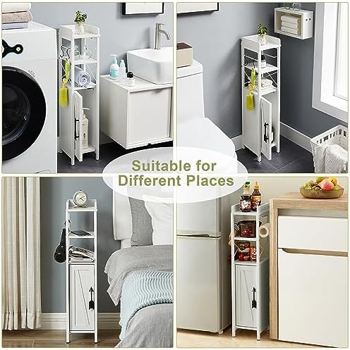 VECELO Slim Toilet Paper Holder with Door and Shelves