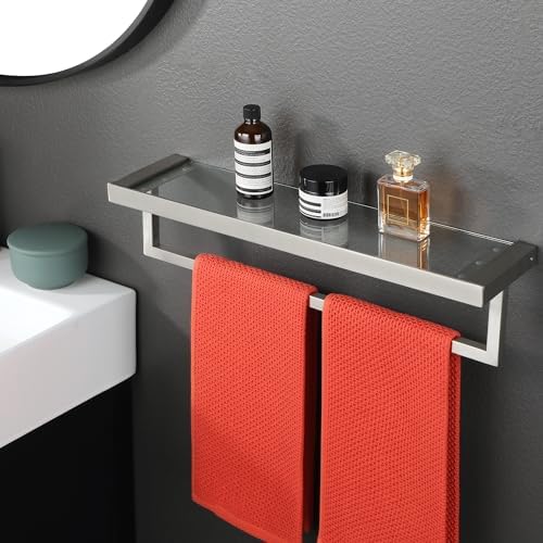 Alise Glass Shelf with Towel Bar Wall Mount