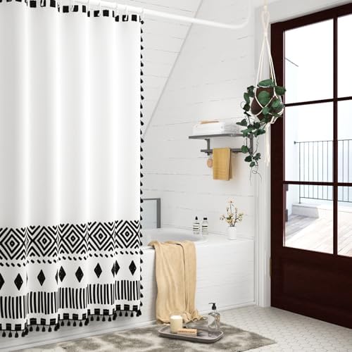 AOFOTO Bohemian Shower Curtain with Tassels and Hooks 59x70 Inches