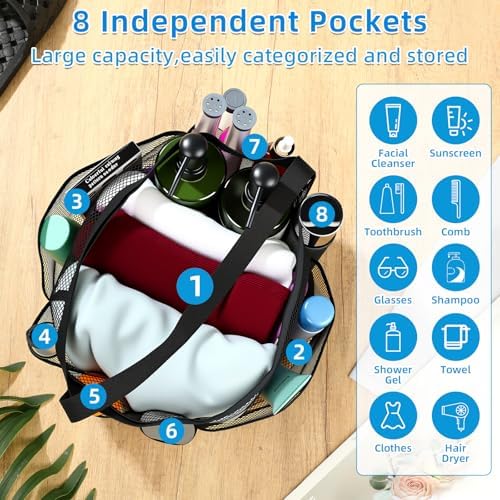 2 Pcs Mesh Shower Caddy and Non-Slip Slippers for Dorm Beach Pool Gym