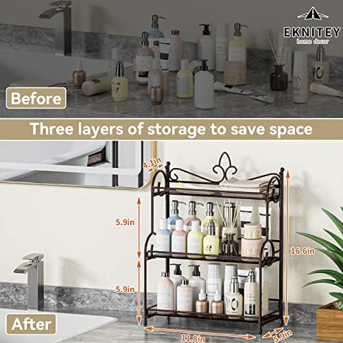 EKNITEY 3 Tier Bathroom Organizer Shelf - No Assembly Brown