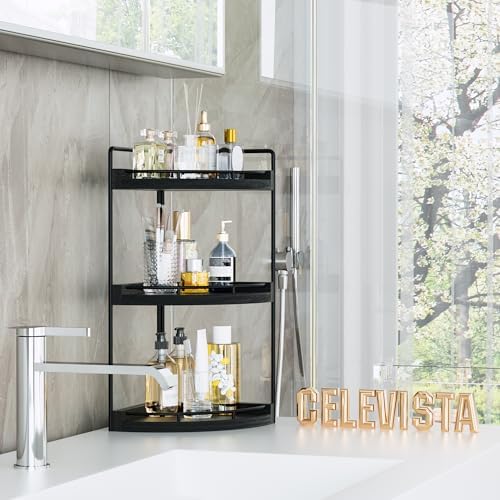 CeleVista Corner Organizer 3 Tier Wood Storage Shelf Black
