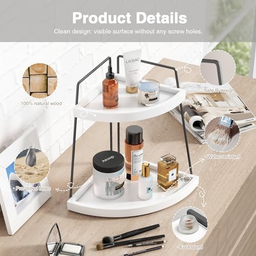 Forbena 2 Tier Corner Bathroom Organizer Shelf Stand - White and Grey