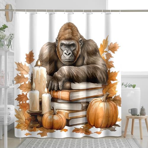 DESIHOM Fall Chimpanzee Pumpkins Shower Curtain Set 72 Inch