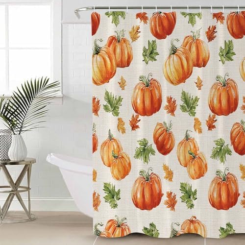Thanksgiving Pumpkin 4 Pc Shower Curtain Set with Non-Slip Rugs 1