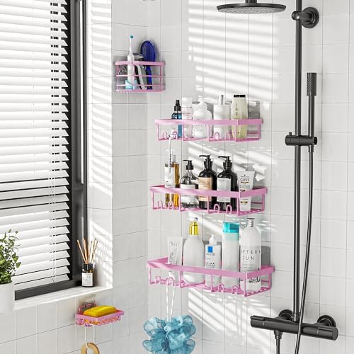 Moforoco 5 Pack Adhesive Shower Caddy Organizer Set