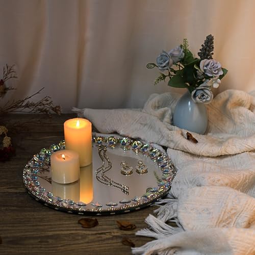 Hipiwe Round Vanity Tray with Sparkling Mirror