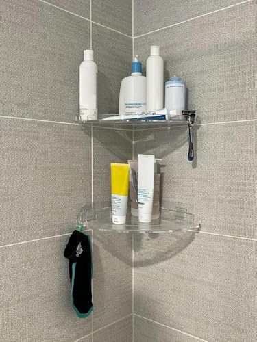 JiePai Acrylic Shower Caddy Shelf with Hooks 2 Pack