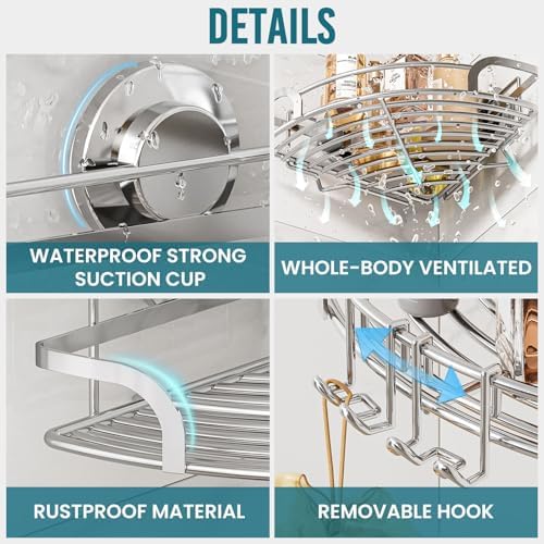 TAILI Powerful Suction Cup Corner Shower Caddy 2 Pack